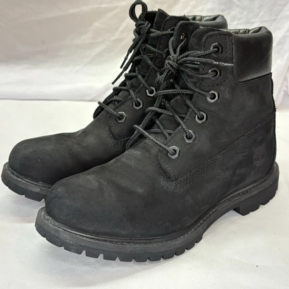 Timberland Premium 6 inch Womens Boots Size 7 M Black Nubuck Waterproof